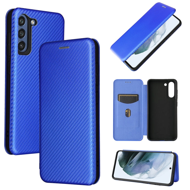 For Samsung Galaxy S21 FE Carbon Fiber Texture Horizontal Flip TPU + PC + PU Leather Case with Card Slot