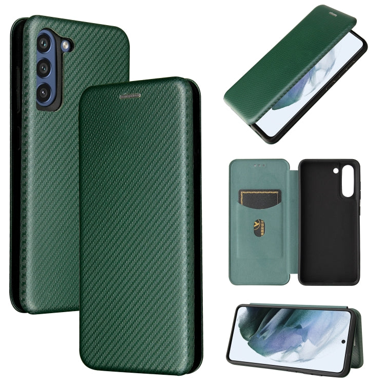 For Samsung Galaxy S21 FE Carbon Fiber Texture Horizontal Flip TPU + PC + PU Leather Case with Card Slot