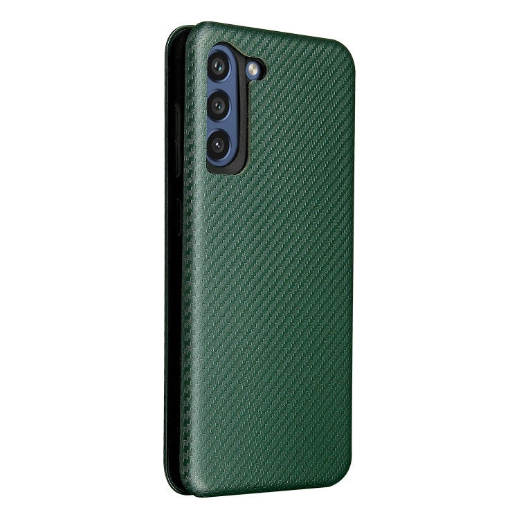 For Samsung Galaxy S21 FE Carbon Fiber Texture Horizontal Flip TPU + PC + PU Leather Case with Card Slot
