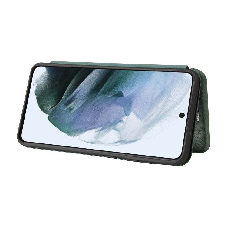For Samsung Galaxy S21 FE Carbon Fiber Texture Horizontal Flip TPU + PC + PU Leather Case with Card Slot
