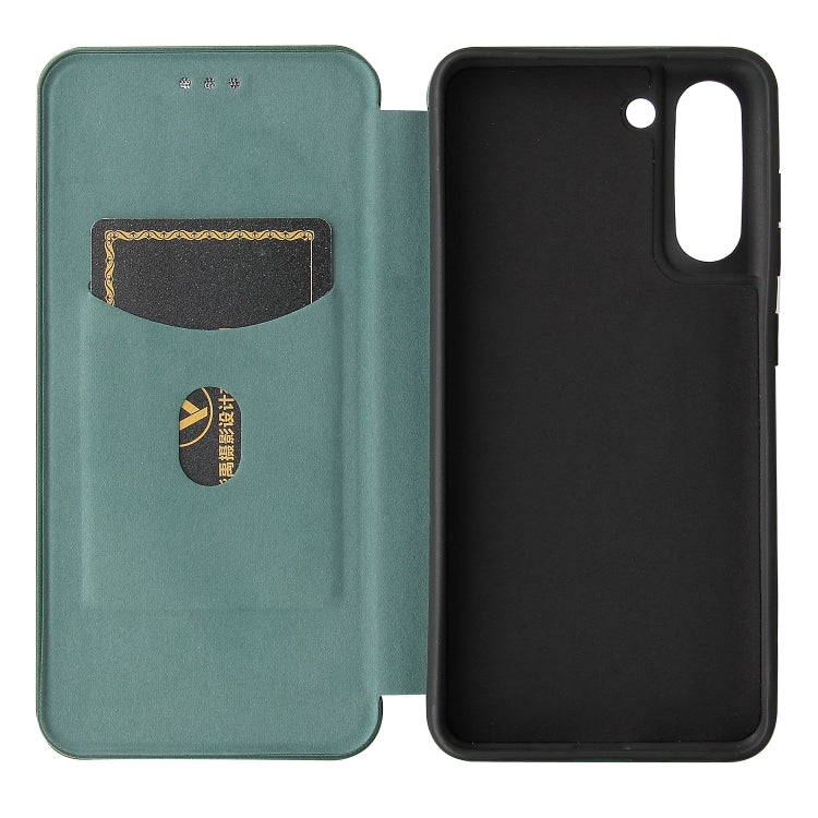 For Samsung Galaxy S21 FE Carbon Fiber Texture Horizontal Flip TPU + PC + PU Leather Case with Card Slot