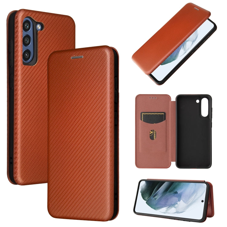 For Samsung Galaxy S21 FE Carbon Fiber Texture Horizontal Flip TPU + PC + PU Leather Case with Card Slot