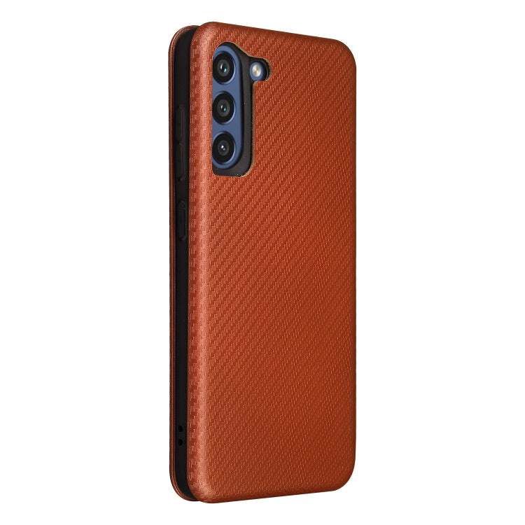 For Samsung Galaxy S21 FE Carbon Fiber Texture Horizontal Flip TPU + PC + PU Leather Case with Card Slot