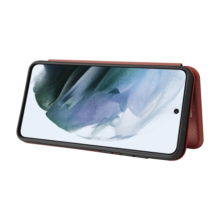 For Samsung Galaxy S21 FE Carbon Fiber Texture Horizontal Flip TPU + PC + PU Leather Case with Card Slot