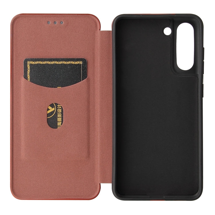 For Samsung Galaxy S21 FE Carbon Fiber Texture Horizontal Flip TPU + PC + PU Leather Case with Card Slot