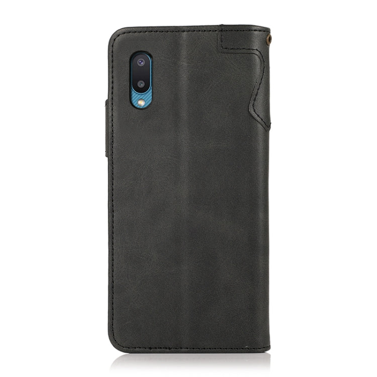 For Samsung Galaxy A02 / M02 KHAZNEH Dual-Splicing Cowhide Texture Horizontal Flip Leather Case with Holder & Card Slots & Wallet & Lanyard