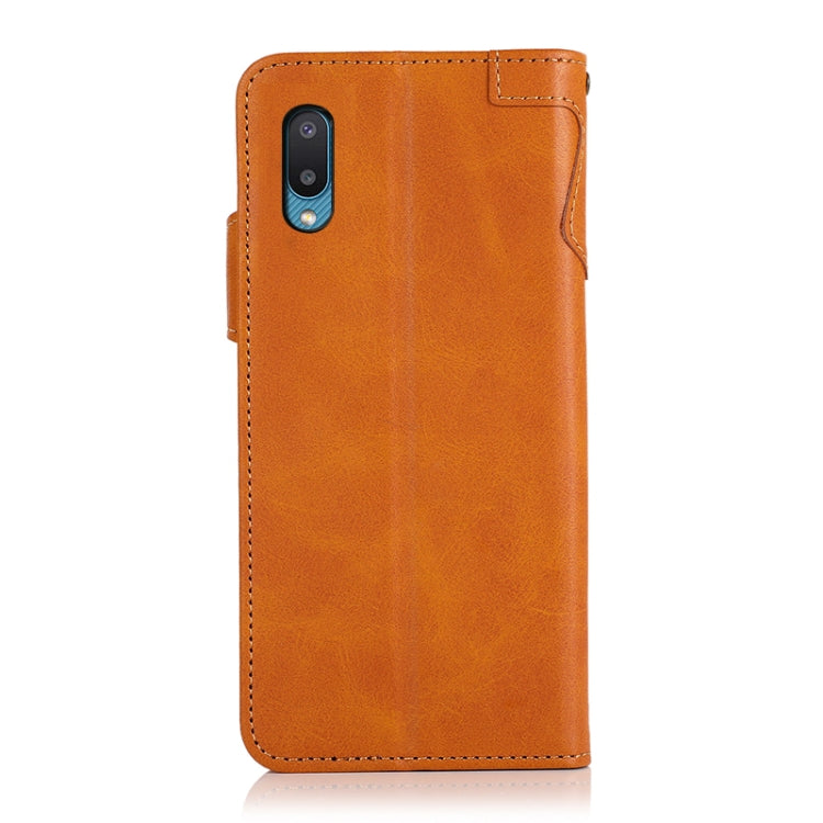 For Samsung Galaxy A02 / M02 KHAZNEH Dual-Splicing Cowhide Texture Horizontal Flip Leather Case with Holder & Card Slots & Wallet & Lanyard