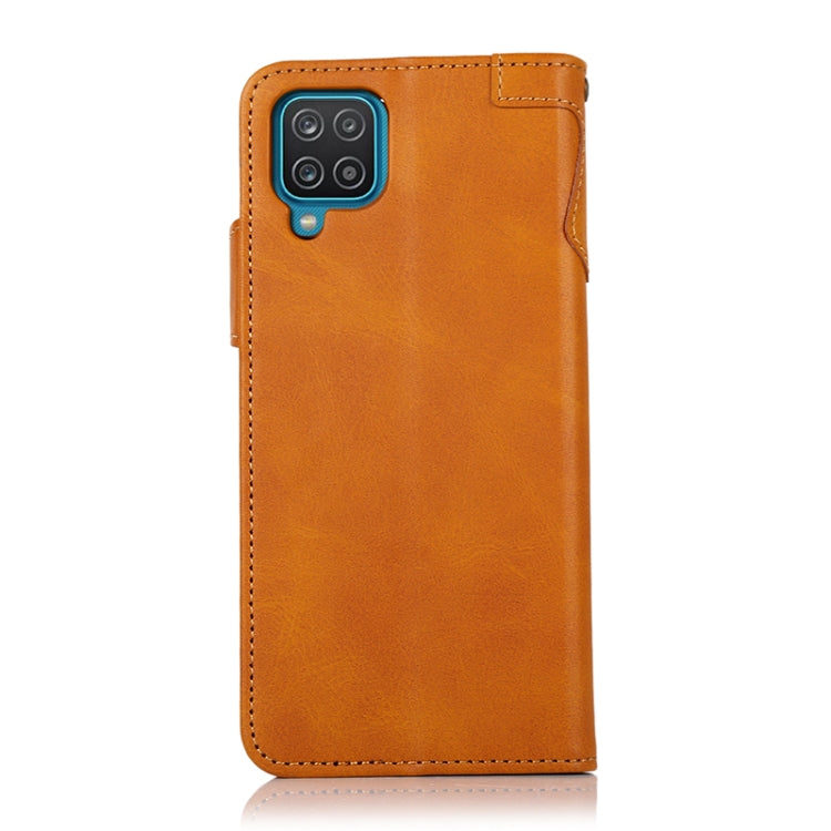 For Samsung Galaxy A12 KHAZNEH Dual-Splicing Cowhide Texture Horizontal Flip Leather Case with Holder & Card Slots & Wallet & Lanyard