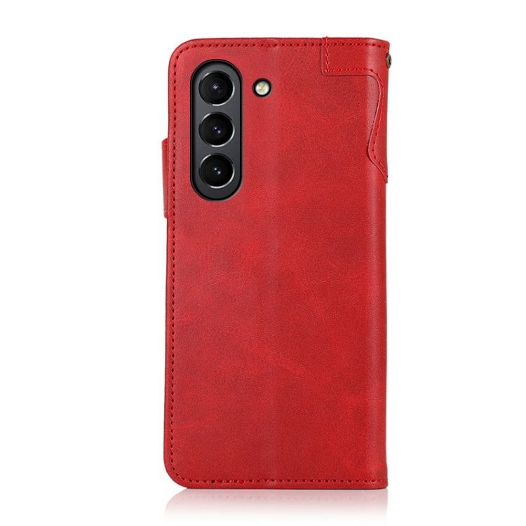 For Samsung Galaxy S21 FE KHAZNEH Dual-Splicing Cowhide Texture Horizontal Flip Leather Case with Holder & Card Slots & Wallet & Lanyard