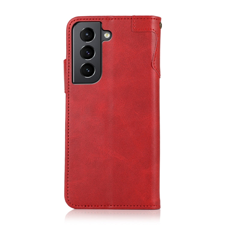 For Samsung Galaxy S21 5G KHAZNEH Dual-Splicing Cowhide Texture Horizontal Flip Leather Case with Holder & Card Slots & Wallet & Lanyard