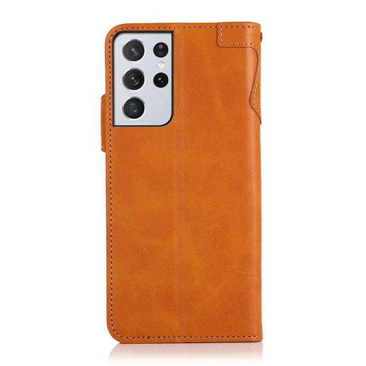 For Samsung Galaxy S21 Ultra 5G KHAZNEH Dual-Splicing Cowhide Texture Horizontal Flip Leather Case with Holder & Card Slots & Wallet & Lanyard