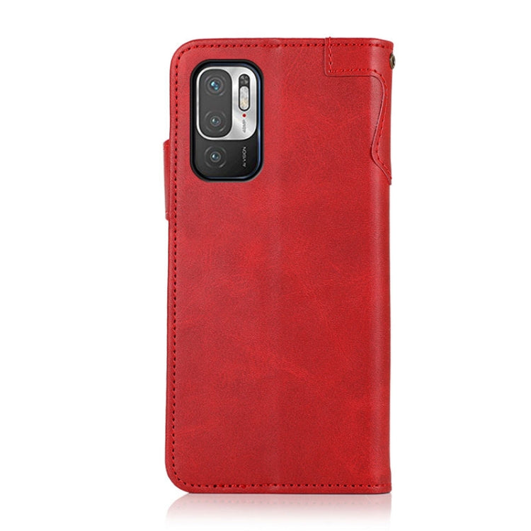 For Xiaomi Redmi Note 10 4G KHAZNEH Dual-Splicing Cowhide Texture Horizontal Flip Leather Case with Holder & Card Slots & Wallet & Photo Frame & Lanyard