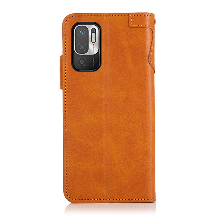 For Xiaomi Redmi Note 10 4G KHAZNEH Dual-Splicing Cowhide Texture Horizontal Flip Leather Case with Holder & Card Slots & Wallet & Photo Frame & Lanyard