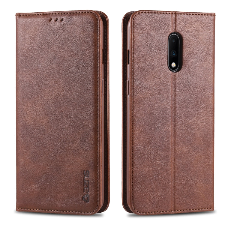 For OnePlus 7 AZNS Retro Texture Magnetic Horizontal Flip PU Leather Case with Holder & Card Slots & Photo Frame