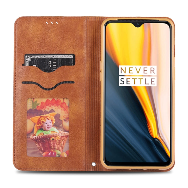 For OnePlus 7 AZNS Retro Texture Magnetic Horizontal Flip PU Leather Case with Holder & Card Slots & Photo Frame