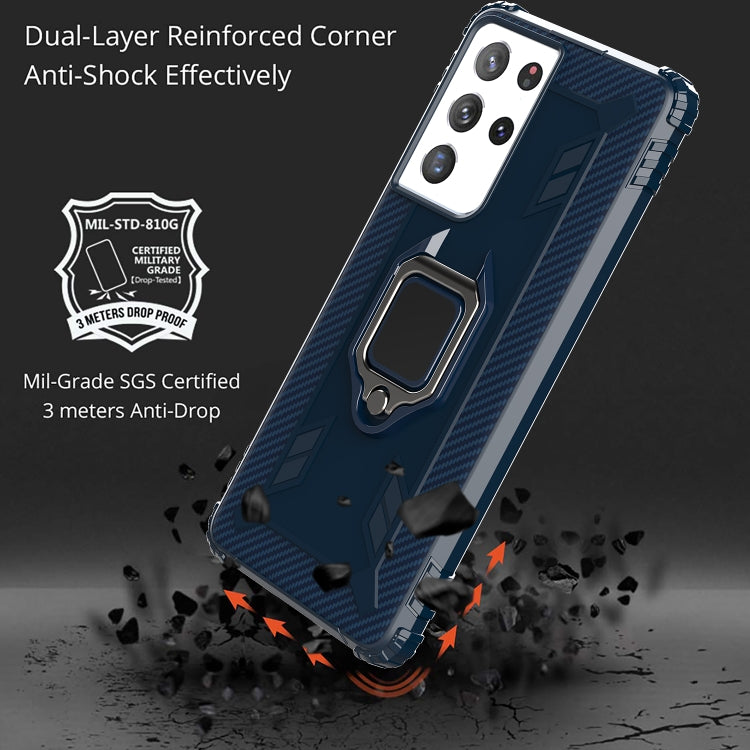 For Samsung Galaxy S21 Ultra 5G Carbon Fiber Protective Case with 360 Degree Rotating Ring Holder