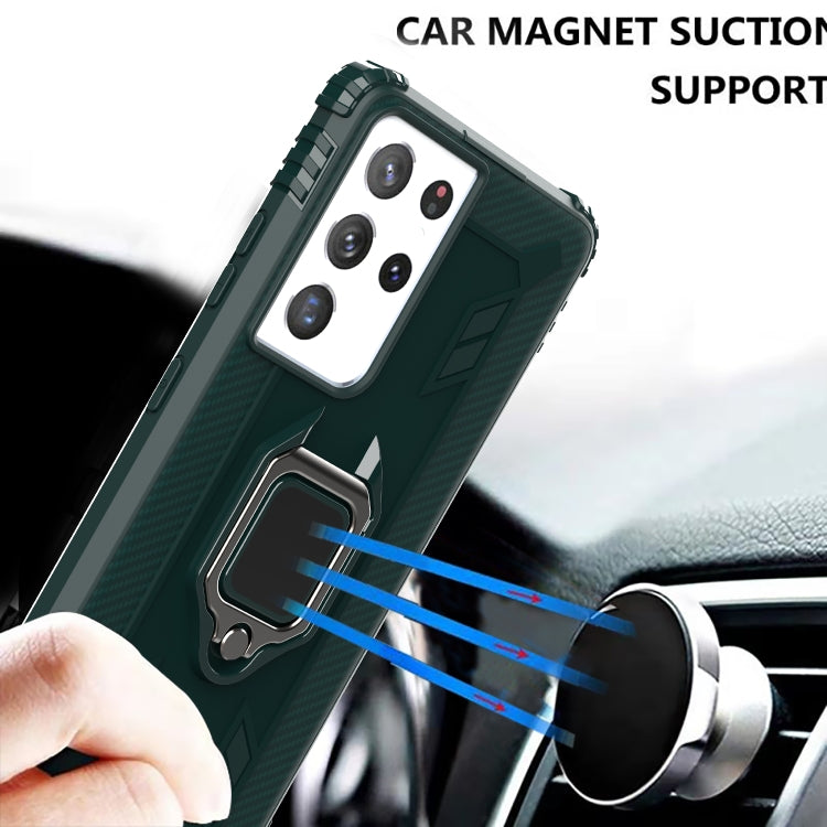 For Samsung Galaxy S21 Ultra 5G Carbon Fiber Protective Case with 360 Degree Rotating Ring Holder