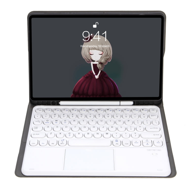 YA098B-A Detachable Lambskin Texture Round Keycap Bluetooth Keyboard Leather Tablet Case with Touch Control & Pen Slot & Stand For iPad Air 4 10.9 inch (2020) / Pro 11 inch (2020) & (2018)