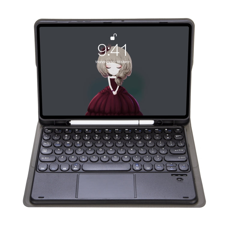 YA102B-A Detachable Lambskin Texture Round Keycap Bluetooth Keyboard Leather Tablet Case with Touch Control & Pen Slot & Stand For iPad 10.2 (2020) & (2019) / Air 3 10.5 inch / Pro 10.5 inch