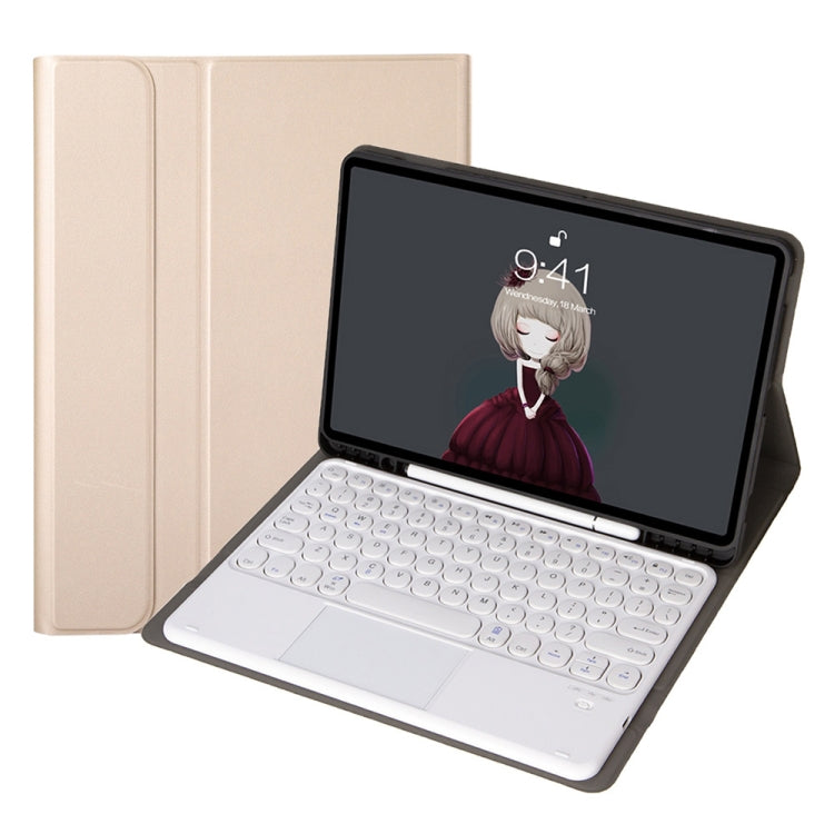 YA102B-A Detachable Lambskin Texture Round Keycap Bluetooth Keyboard Leather Tablet Case with Touch Control & Pen Slot & Stand For iPad 10.2 (2020) & (2019) / Air 3 10.5 inch / Pro 10.5 inch