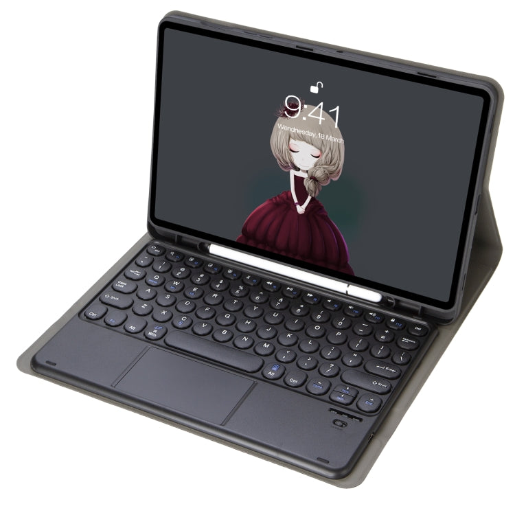 YA07B-A Detachable Lambskin Texture Round Keycap Bluetooth Keyboard Leather Tablet Case with Touch Control & Pen Slot & Stand For iPad 9.7 inch (2018) & (2017) / Pro 9.7 inch / Air 2 / Air