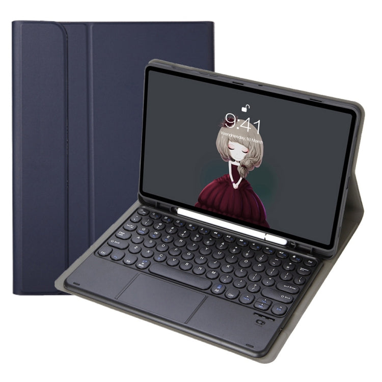 YA07B-A Detachable Lambskin Texture Round Keycap Bluetooth Keyboard Leather Tablet Case with Touch Control & Pen Slot & Stand For iPad 9.7 inch (2018) & (2017) / Pro 9.7 inch / Air 2 / Air