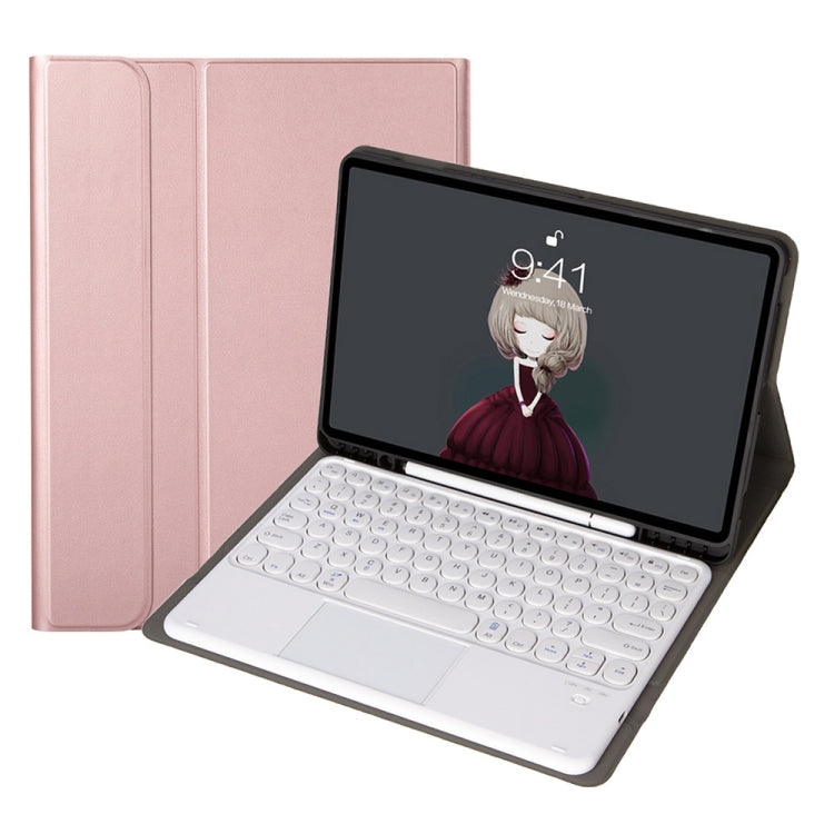 YA07B-A Detachable Lambskin Texture Round Keycap Bluetooth Keyboard Leather Tablet Case with Touch Control & Pen Slot & Stand For iPad 9.7 inch (2018) & (2017) / Pro 9.7 inch / Air 2 / Air