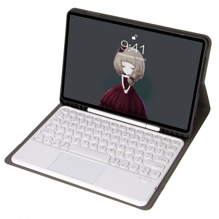 YA07B-A Detachable Lambskin Texture Round Keycap Bluetooth Keyboard Leather Tablet Case with Touch Control & Pen Slot & Stand For iPad 9.7 inch (2018) & (2017) / Pro 9.7 inch / Air 2 / Air