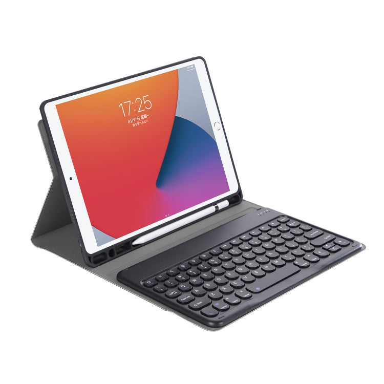 YA098B Detachable Lambskin Texture Round Keycap Bluetooth Keyboard Leather Tablet Case with Pen Slot & Stand For iPad Air 4 10.9 inch (2020) / Pro 11 inch (2020) & (2018)