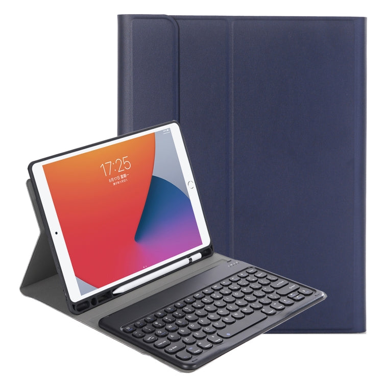 YA098B Detachable Lambskin Texture Round Keycap Bluetooth Keyboard Leather Tablet Case with Pen Slot & Stand For iPad Air 4 10.9 inch (2020) / Pro 11 inch (2020) & (2018)
