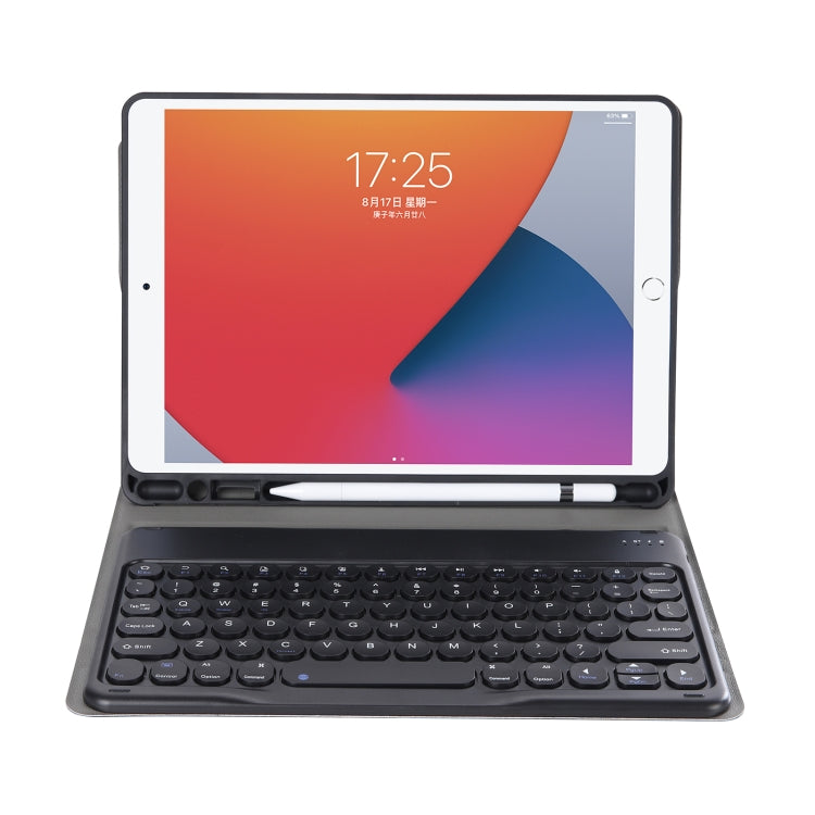 YA098B Detachable Lambskin Texture Round Keycap Bluetooth Keyboard Leather Tablet Case with Pen Slot & Stand For iPad Air 4 10.9 inch (2020) / Pro 11 inch (2020) & (2018)