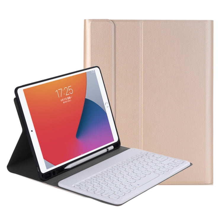YA098B Detachable Lambskin Texture Round Keycap Bluetooth Keyboard Leather Tablet Case with Pen Slot & Stand For iPad Air 4 10.9 inch (2020) / Pro 11 inch (2020) & (2018)