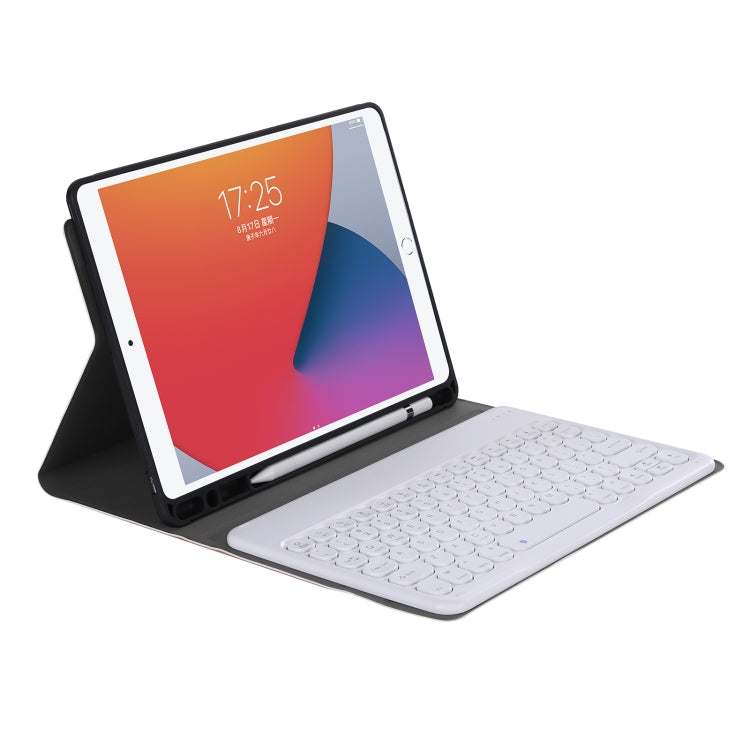 YA098B Detachable Lambskin Texture Round Keycap Bluetooth Keyboard Leather Tablet Case with Pen Slot & Stand For iPad Air 4 10.9 inch (2020) / Pro 11 inch (2020) & (2018)