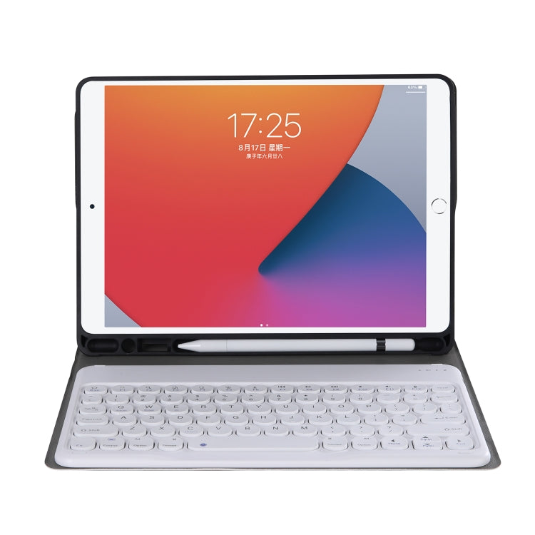 YA098B Detachable Lambskin Texture Round Keycap Bluetooth Keyboard Leather Tablet Case with Pen Slot & Stand For iPad Air 4 10.9 inch (2020) / Pro 11 inch (2020) & (2018)