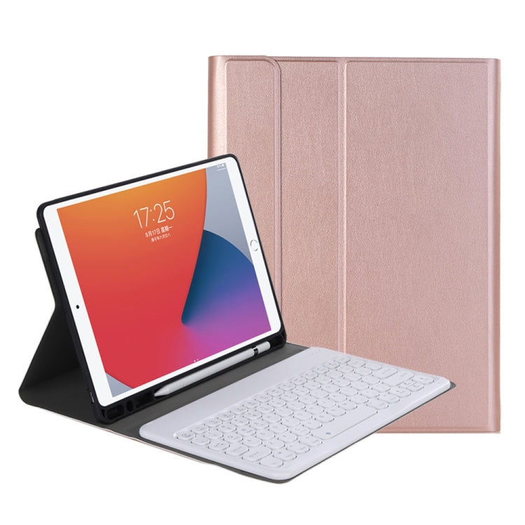 YA098B Detachable Lambskin Texture Round Keycap Bluetooth Keyboard Leather Tablet Case with Pen Slot & Stand For iPad Air 4 10.9 inch (2020) / Pro 11 inch (2020) & (2018)