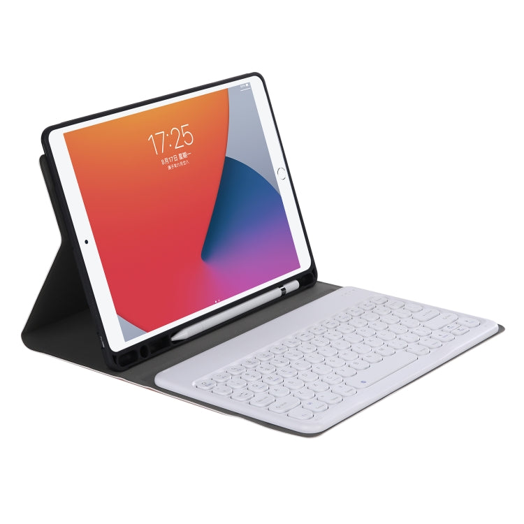 YA098B Detachable Lambskin Texture Round Keycap Bluetooth Keyboard Leather Tablet Case with Pen Slot & Stand For iPad Air 4 10.9 inch (2020) / Pro 11 inch (2020) & (2018)