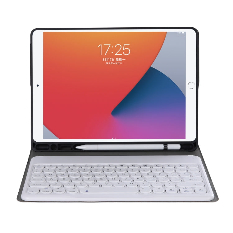 YA098B Detachable Lambskin Texture Round Keycap Bluetooth Keyboard Leather Tablet Case with Pen Slot & Stand For iPad Air 4 10.9 inch (2020) / Pro 11 inch (2020) & (2018)