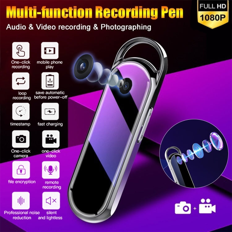 D8 1080P HD 160 Degrees Wide Angle Smart Recording Pen, Capacity:4GB(Black)