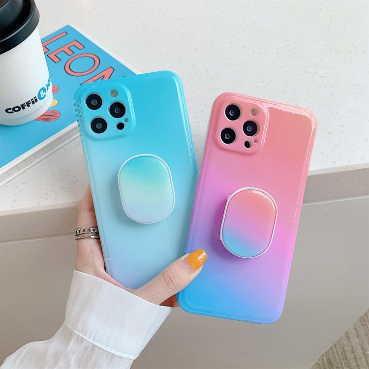 For iPhone 11 Colorful Halo Dyed Stripe Straight Edge Magic Cube Protective Case with Holder