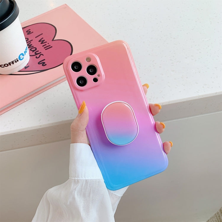 For iPhone 11 Pro Colorful Halo Dyed Stripe Straight Edge Magic Cube Protective Case with Holder