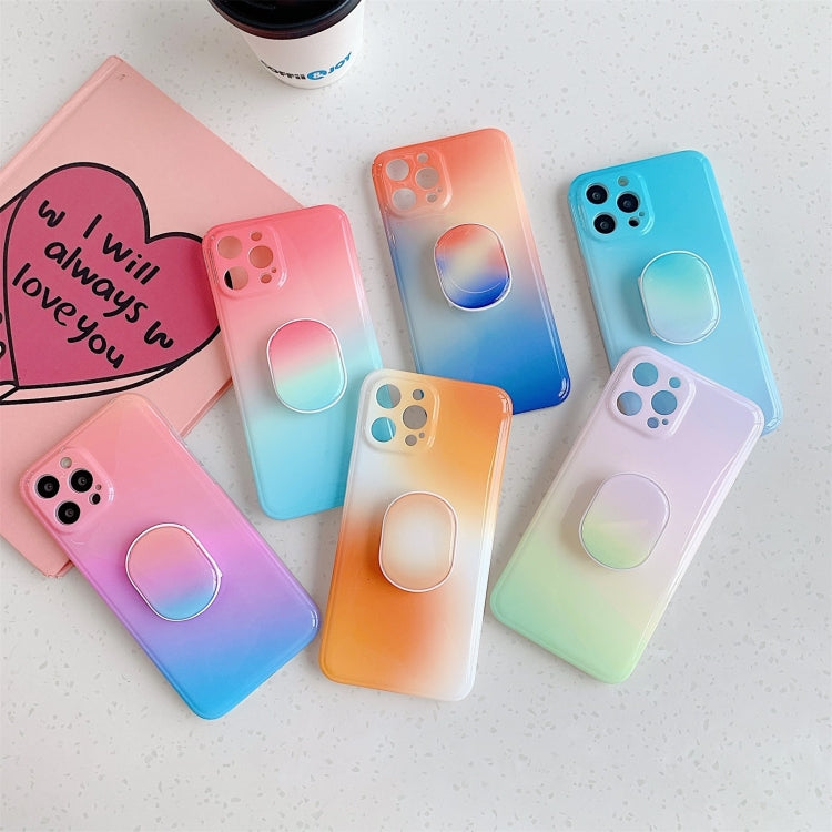 For iPhone 11 Pro Colorful Halo Dyed Stripe Straight Edge Magic Cube Protective Case with Holder