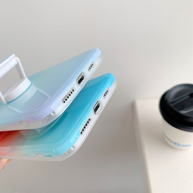 For iPhone 11 Pro Max Colorful Halo Dyed Stripe Straight Edge Magic Cube Protective Case with Holder