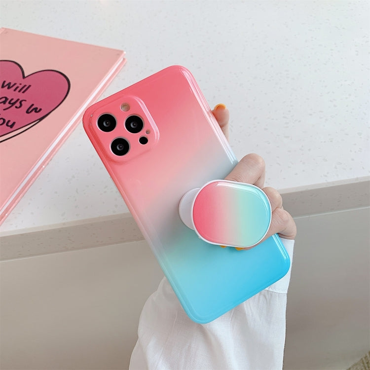 For iPhone 12 mini Colorful Halo Dyed Stripe Straight Edge Magic Cube Protective Case with Holder