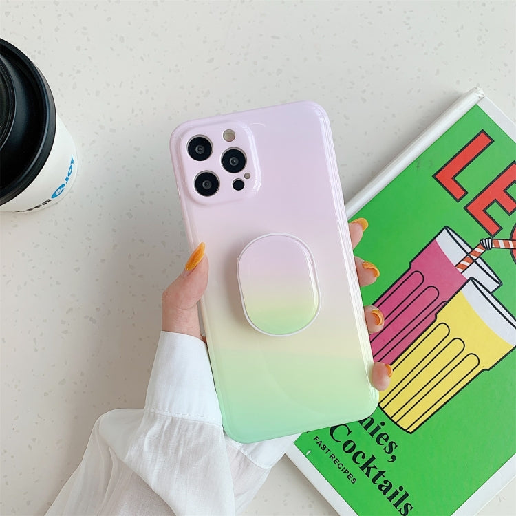 For iPhone 12 mini Colorful Halo Dyed Stripe Straight Edge Magic Cube Protective Case with Holder