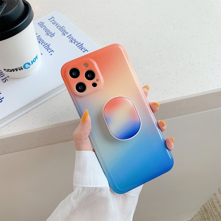 For iPhone 12 mini Colorful Halo Dyed Stripe Straight Edge Magic Cube Protective Case with Holder