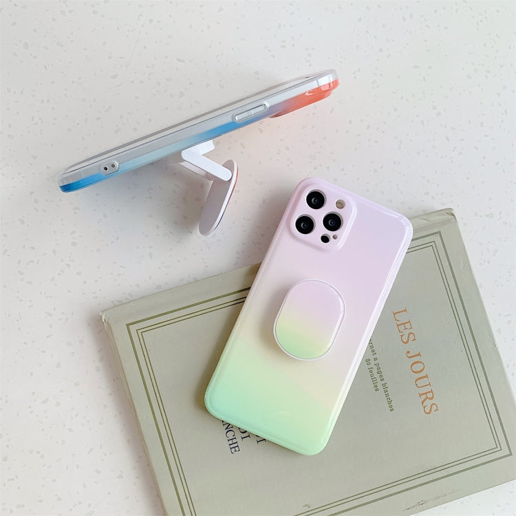 For iPhone 12 mini Colorful Halo Dyed Stripe Straight Edge Magic Cube Protective Case with Holder