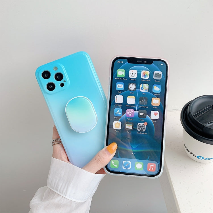 For iPhone 12 mini Colorful Halo Dyed Stripe Straight Edge Magic Cube Protective Case with Holder