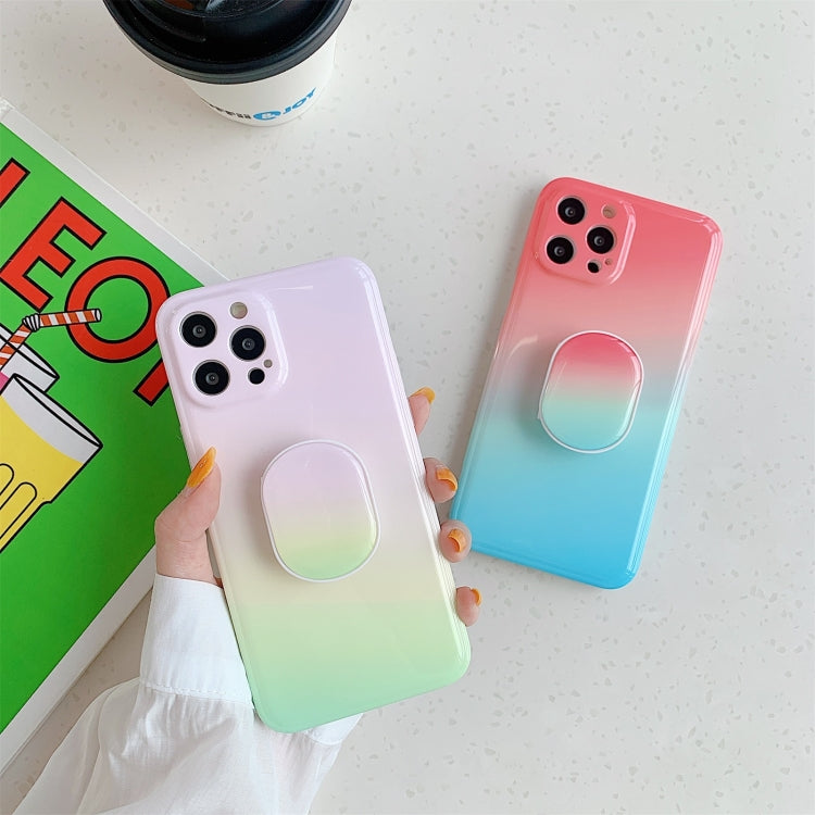 For iPhone 12 / 12 Pro Colorful Halo Dyed Stripe Straight Edge Magic Cube Protective Case with Holder