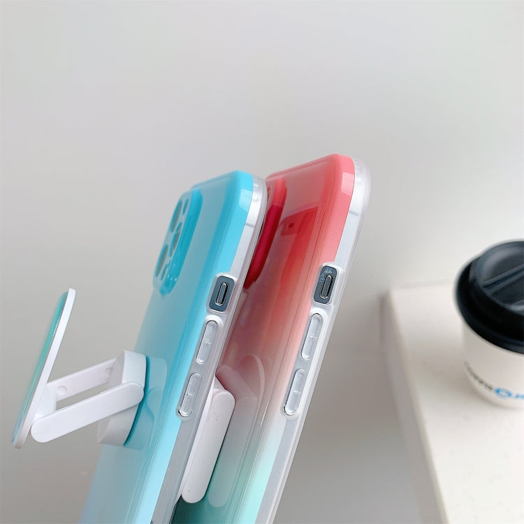 For iPhone 12 / 12 Pro Colorful Halo Dyed Stripe Straight Edge Magic Cube Protective Case with Holder