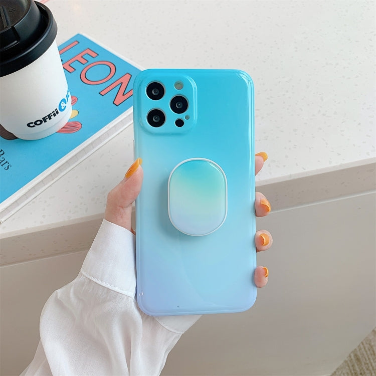 For iPhone 12 Pro Max Colorful Halo Dyed Stripe Straight Edge Magic Cube Protective Case with Holder